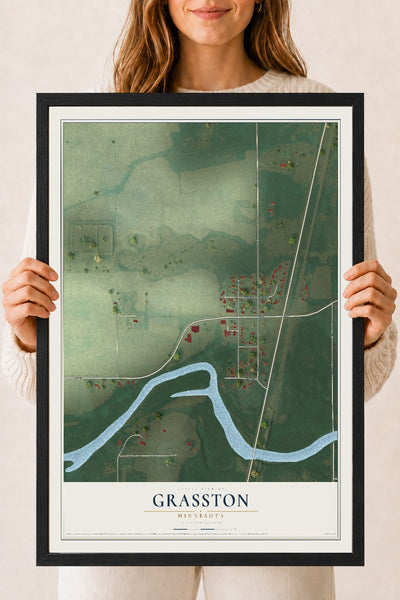 Map of Grasston, Minnesota, 18 x 24 inch print in a black wood frame