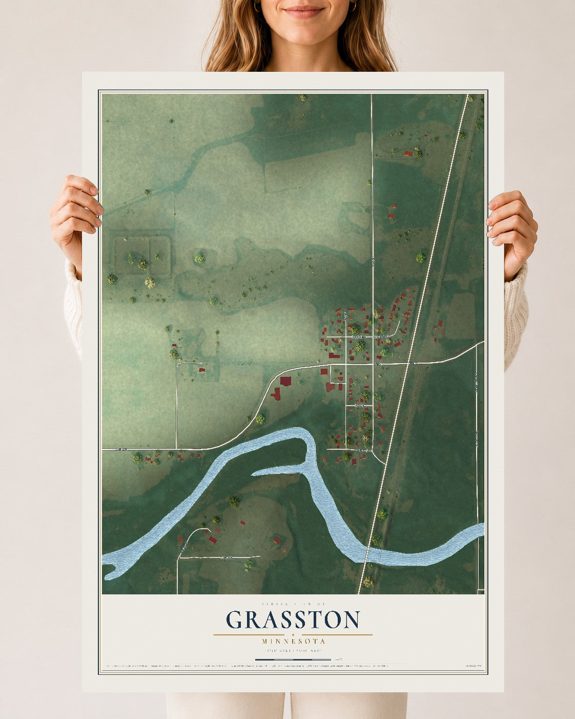 Map of Grasston, Minnesota, 24 x 36 inch unframed archival matte print
