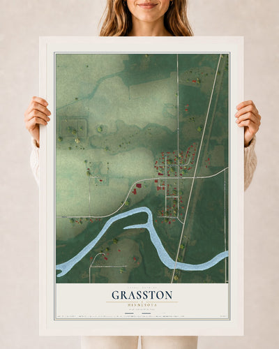 Map of Grasston, Minnesota, 24 x 36 inch print in a white wood frame