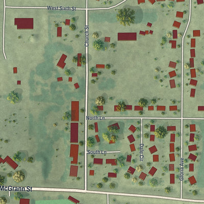 Second close-up of the map of Green Isle, Minnesota print showing more streets and buildings