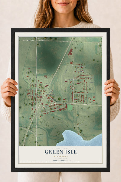 Map of Green Isle, Minnesota, 18 x 24 inch print in a black wood frame