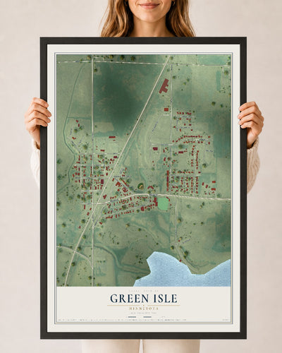 Map of Green Isle, Minnesota, 24 x 36 inch print in a black wood frame