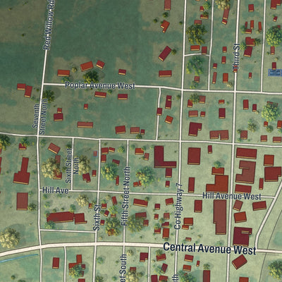 Close-up of the map of Greenbush, Minnesota print showing street and building detail