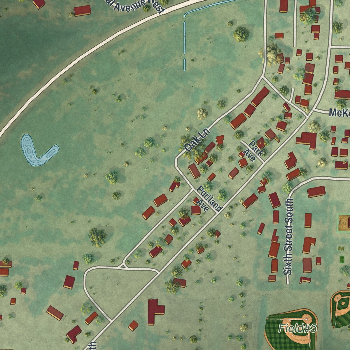 Second close-up of the map of Greenbush, Minnesota print showing more streets and buildings