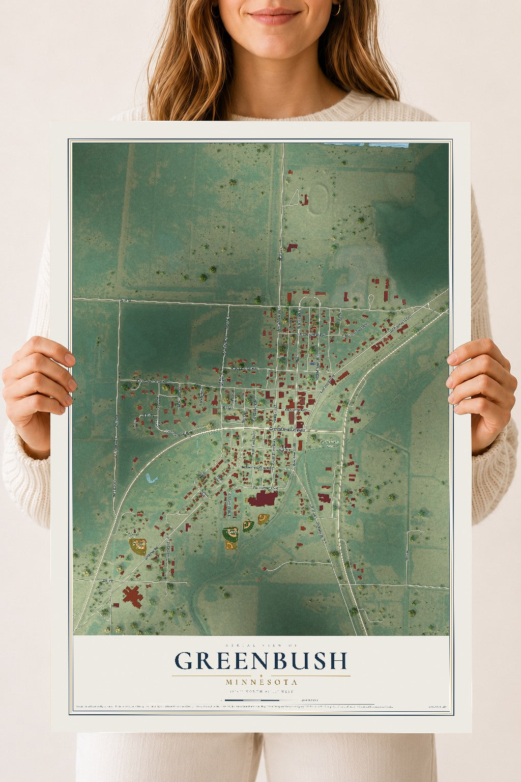 Map of Greenbush, Minnesota, 18 x 24 inch unframed archival matte print