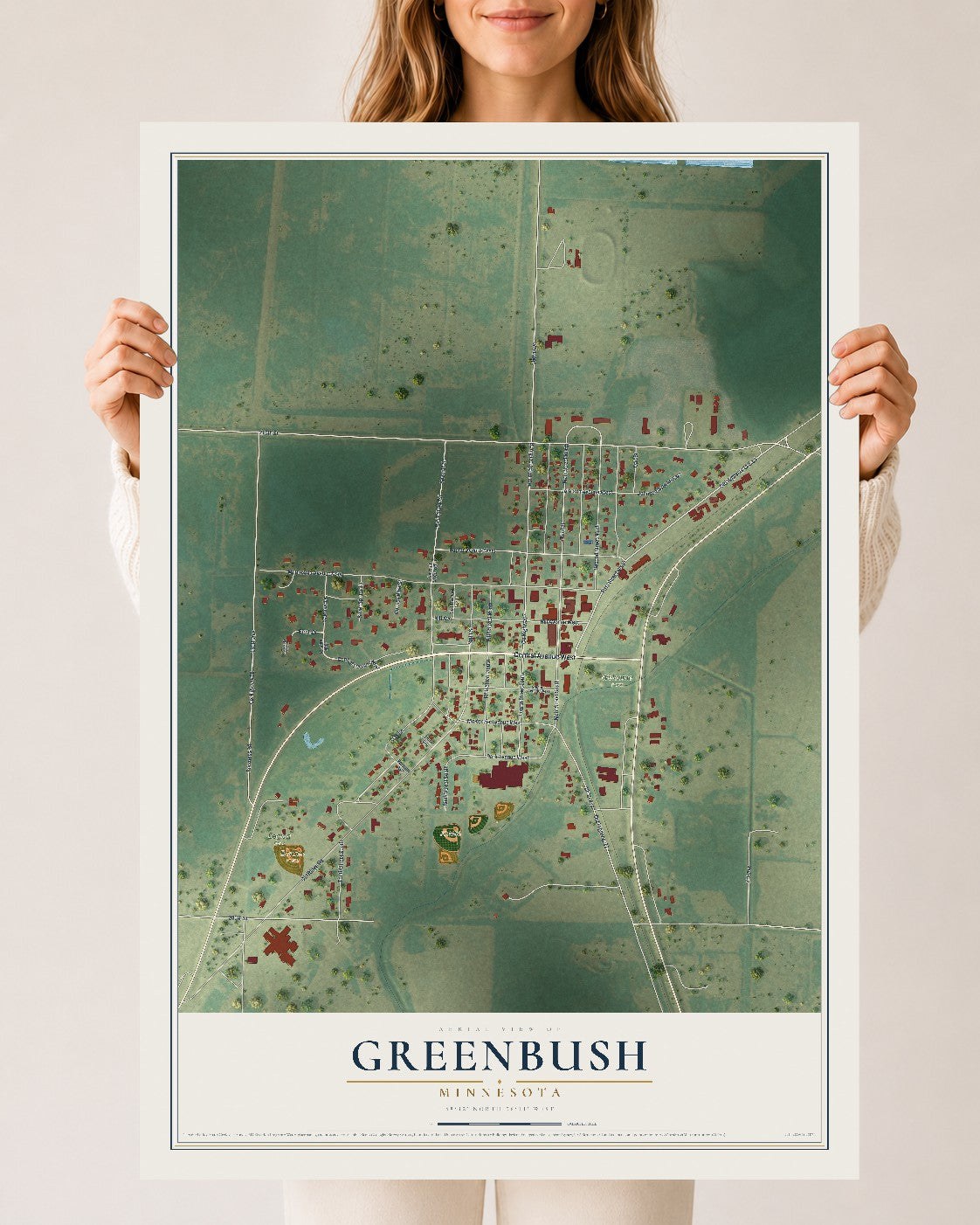 Map of Greenbush, Minnesota, 24 x 36 inch unframed archival matte print