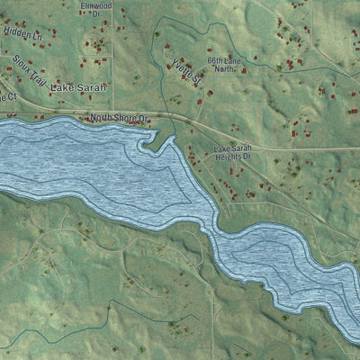 Close-up of the map of Greenfield, Minnesota print showing street and building detail