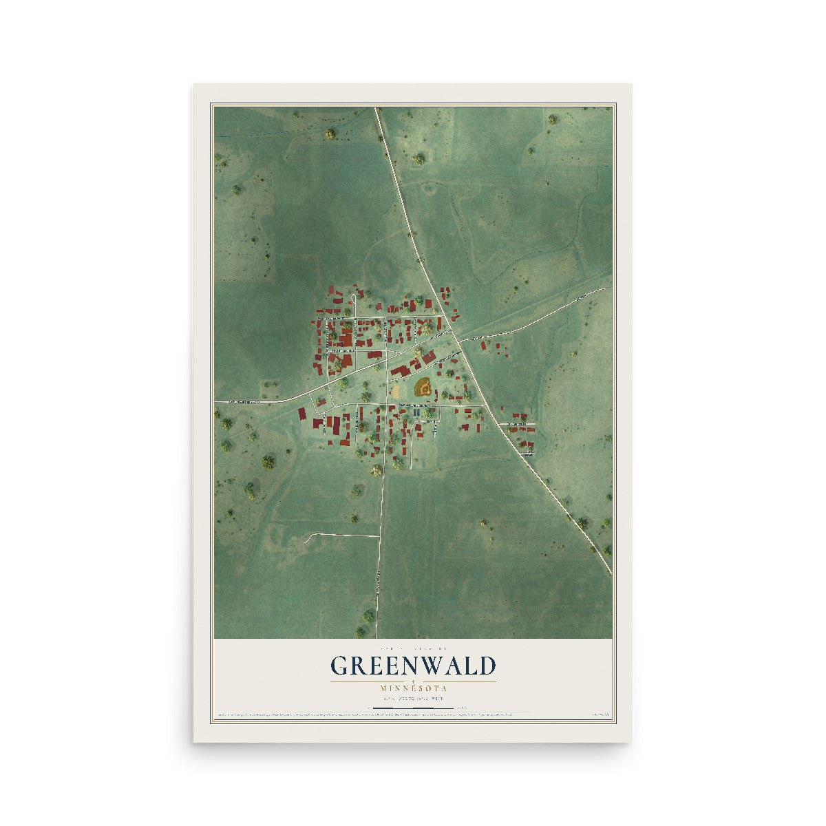 Map of Greenwald, Minnesota, 12 x 18 inch unframed archival matte print