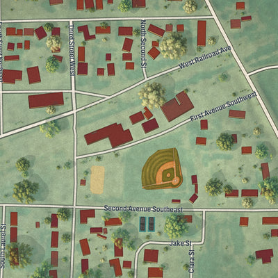 Close-up of the map of Greenwald, Minnesota print showing street and building detail