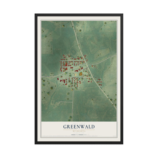 Map of Greenwald, Minnesota, 12 x 18 inch print in a black wood frame