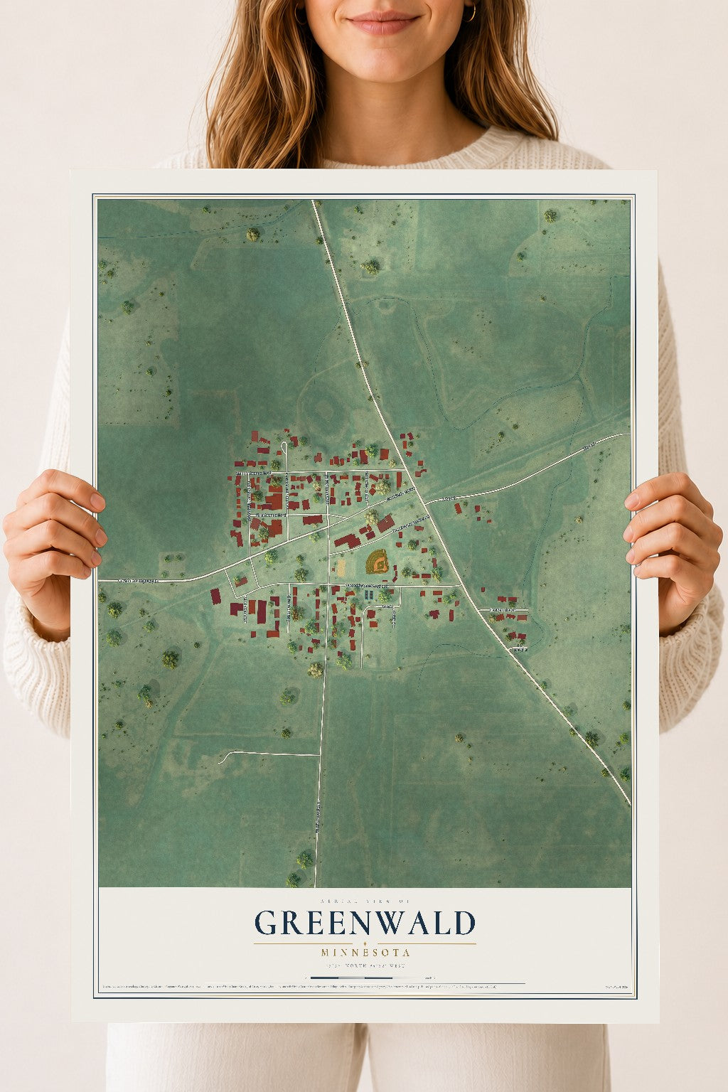 Map of Greenwald, Minnesota, 18 x 24 inch unframed archival matte print