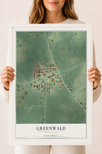 Map of Greenwald, Minnesota, 18 x 24 inch print in a white wood frame