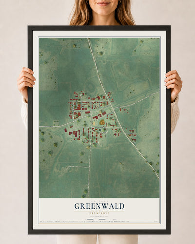 Map of Greenwald, Minnesota, 24 x 36 inch print in a black wood frame