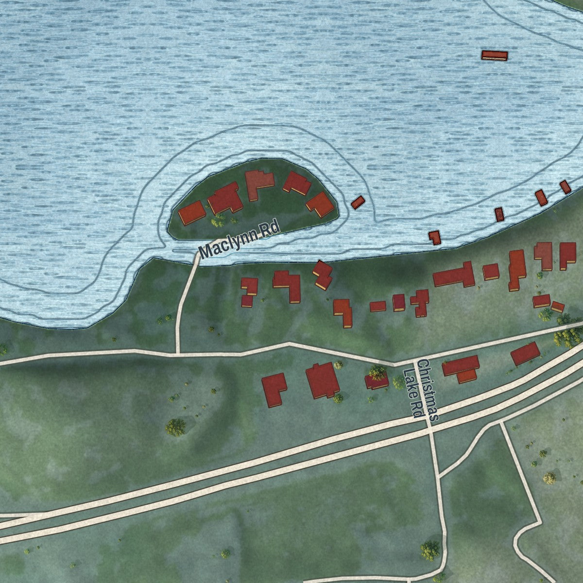 Second close-up of the map of Greenwood, Minnesota print showing more streets and buildings