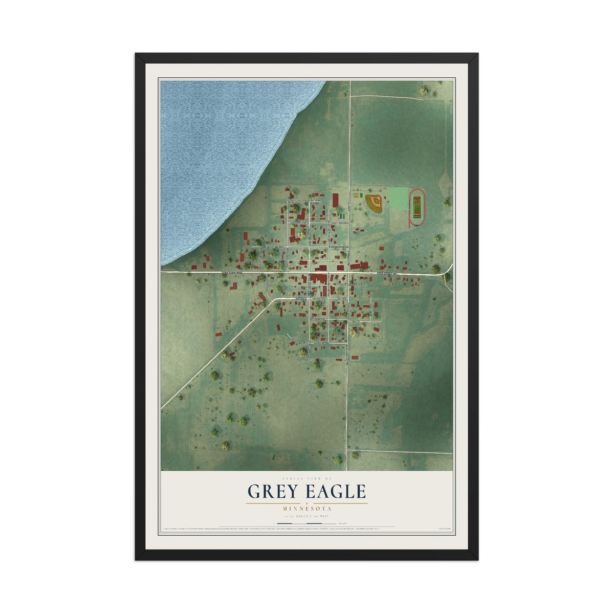 Map of Grey Eagle, Minnesota, 12 x 18 inch print in a black wood frame