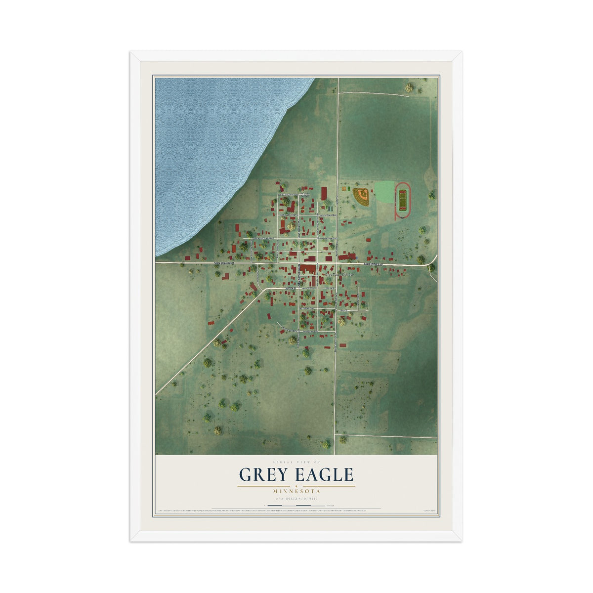 Map of Grey Eagle, Minnesota, 12 x 18 inch print in a white wood frame