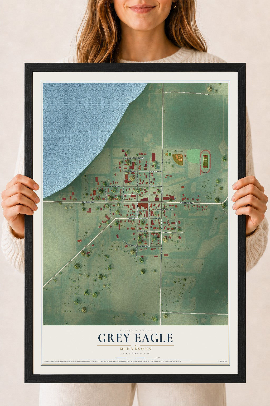 Map of Grey Eagle, Minnesota, 18 x 24 inch print in a black wood frame