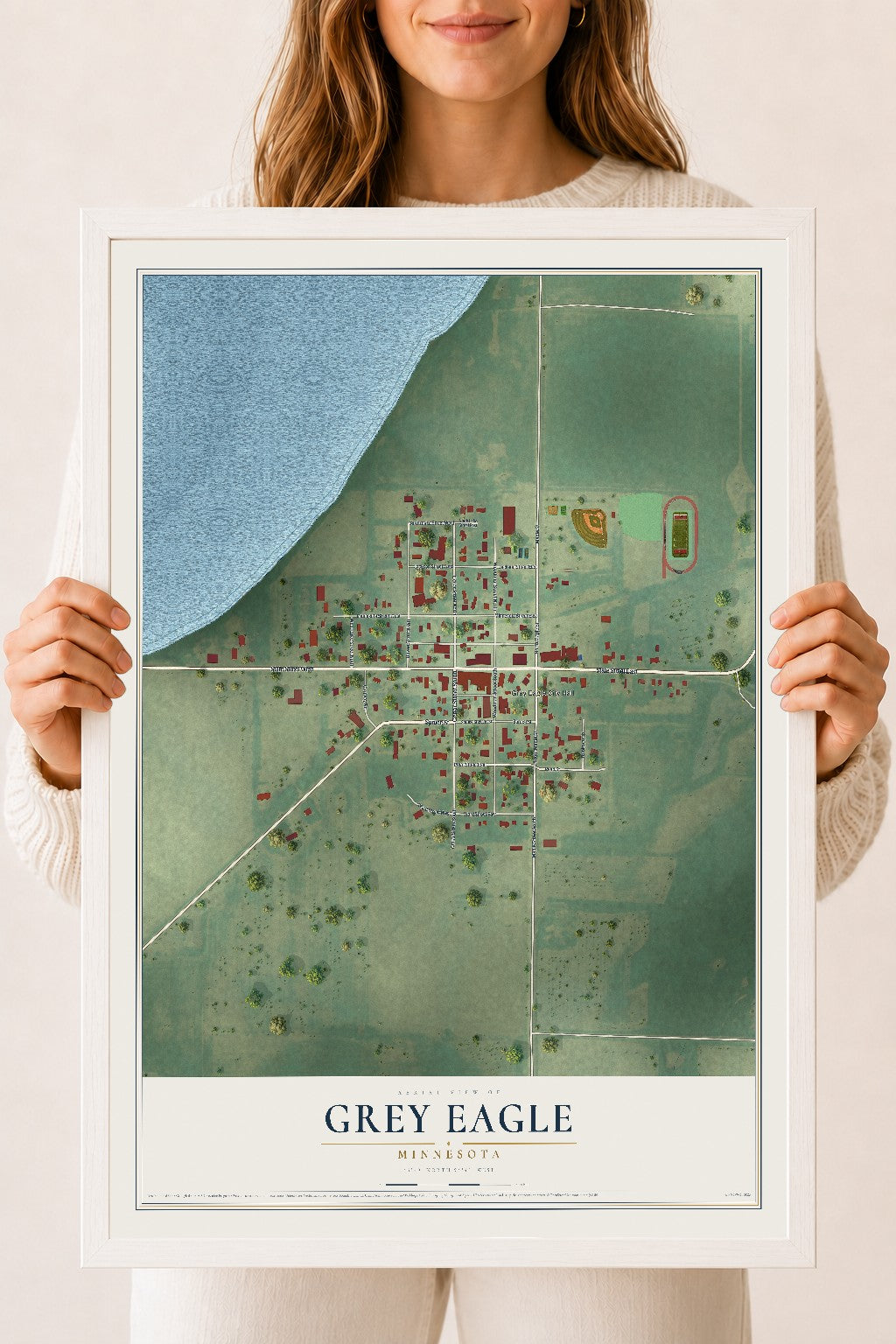 Map of Grey Eagle, Minnesota, 18 x 24 inch print in a white wood frame