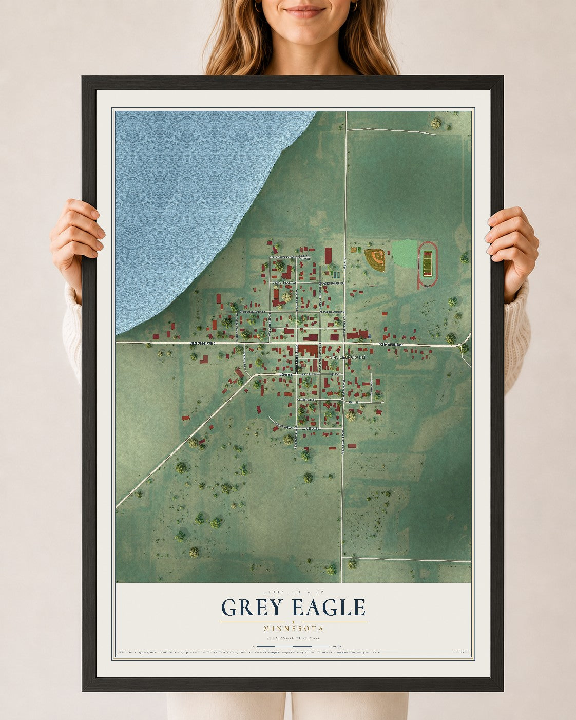 Map of Grey Eagle, Minnesota, 24 x 36 inch print in a black wood frame