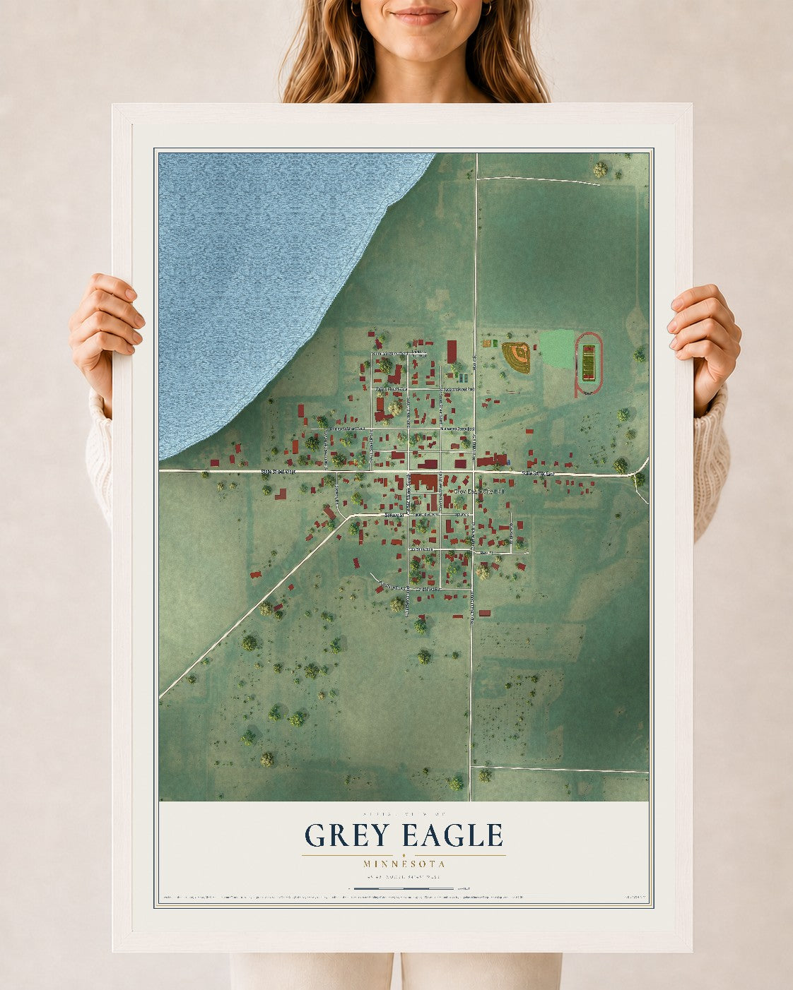 Map of Grey Eagle, Minnesota, 24 x 36 inch print in a white wood frame