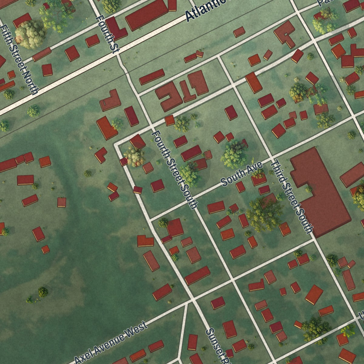 Close-up of the map of Grove City, Minnesota print showing street and building detail