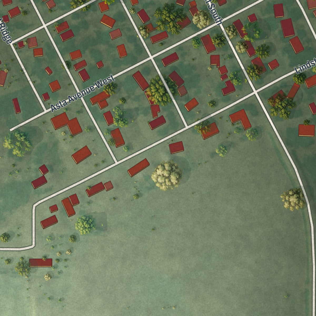 Second close-up of the map of Grove City, Minnesota print showing more streets and buildings