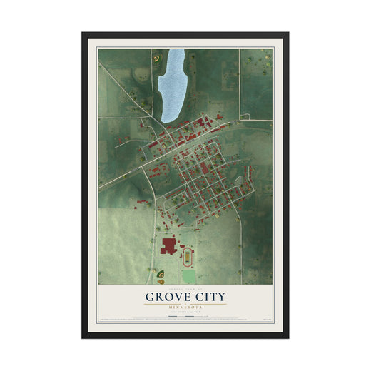 Map of Grove City, Minnesota, 12 x 18 inch print in a black wood frame