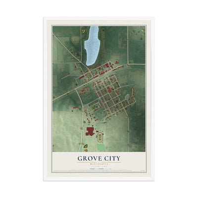 Map of Grove City, Minnesota, 12 x 18 inch print in a white wood frame