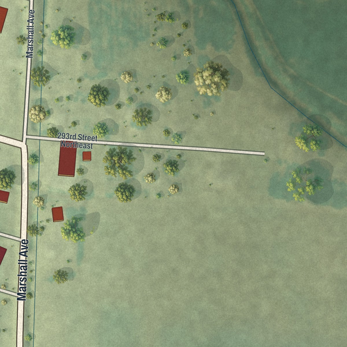 Second close-up of the map of Grygla, Minnesota print showing more streets and buildings