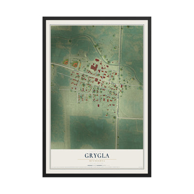 Map of Grygla, Minnesota, 12 x 18 inch print in a black wood frame