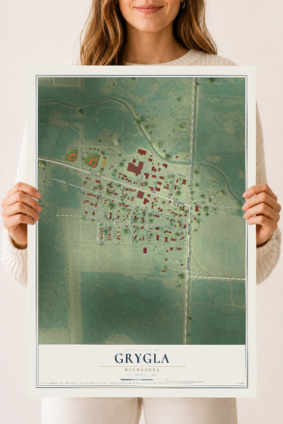 Map of Grygla, Minnesota, 18 x 24 inch unframed archival matte print