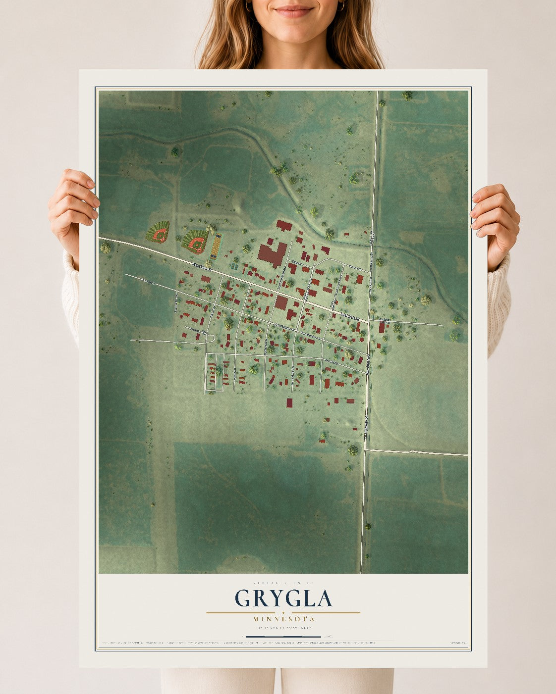 Map of Grygla, Minnesota, 24 x 36 inch unframed archival matte print
