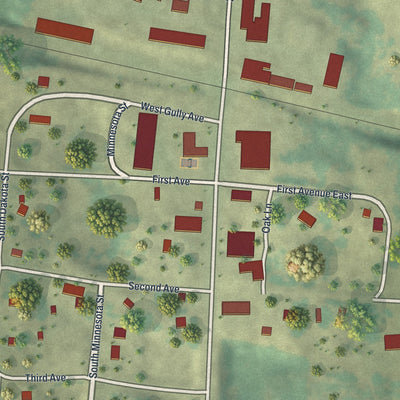Close-up of the map of Gully, Minnesota print showing street and building detail