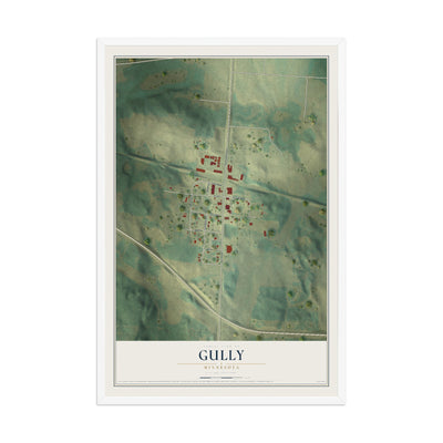 Map of Gully, Minnesota, 12 x 18 inch print in a white wood frame