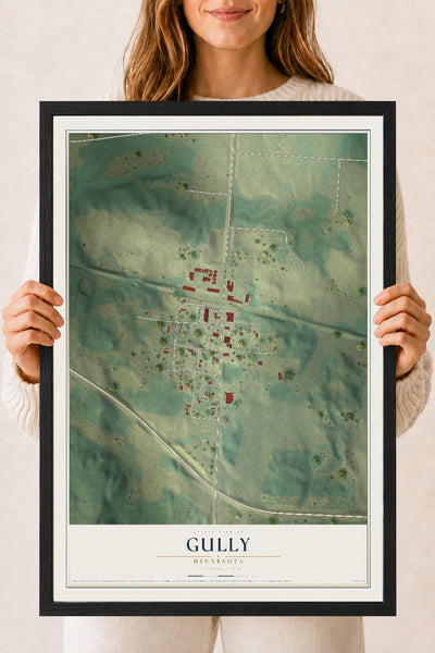 Map of Gully, Minnesota, 18 x 24 inch print in a black wood frame