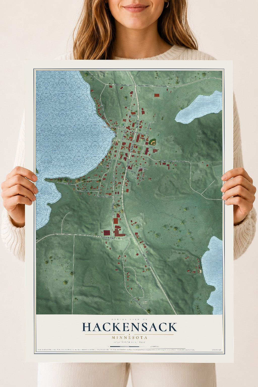Map of Hackensack, Minnesota, 18 x 24 inch unframed archival matte print