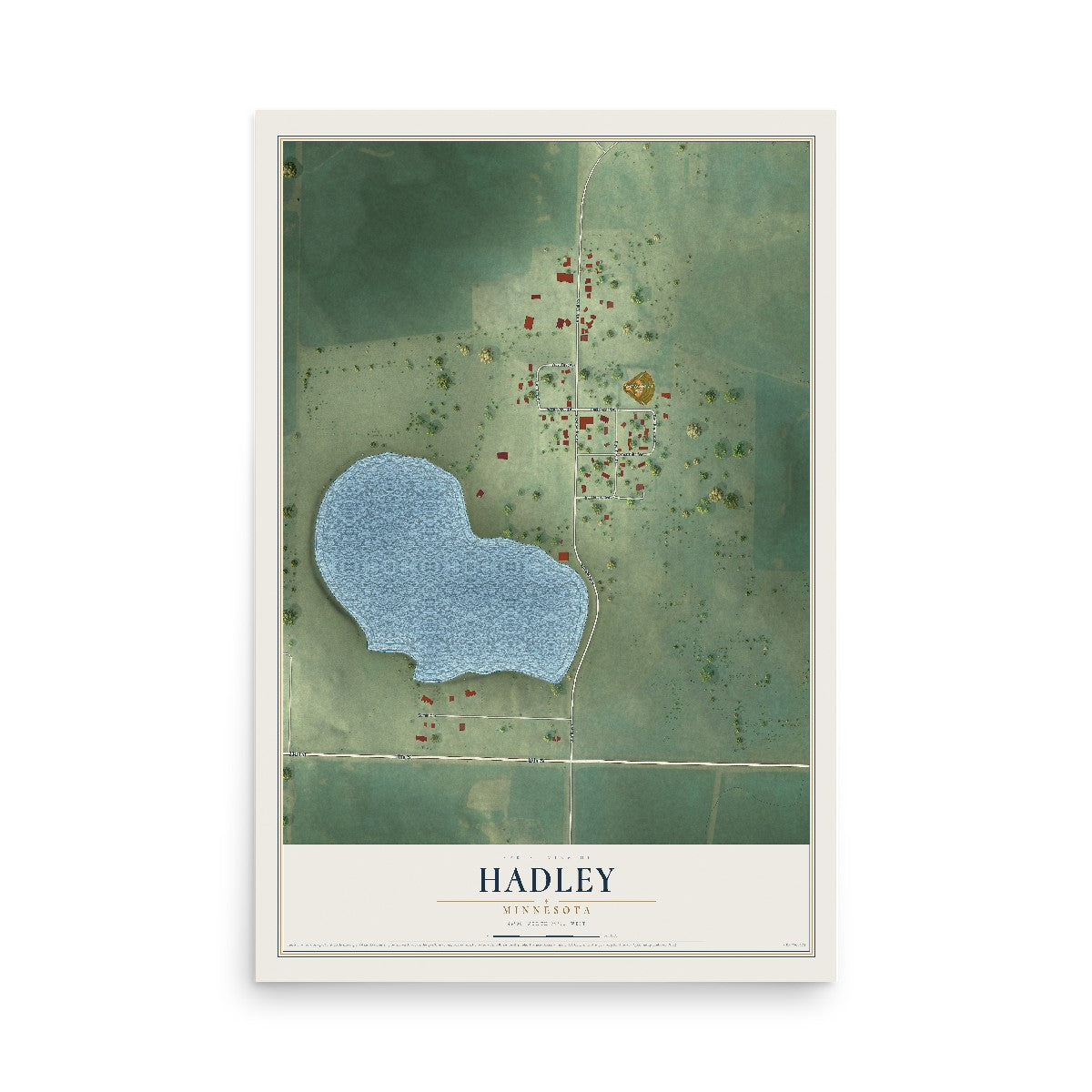Map of Hadley, Minnesota, 12 x 18 inch unframed archival matte print