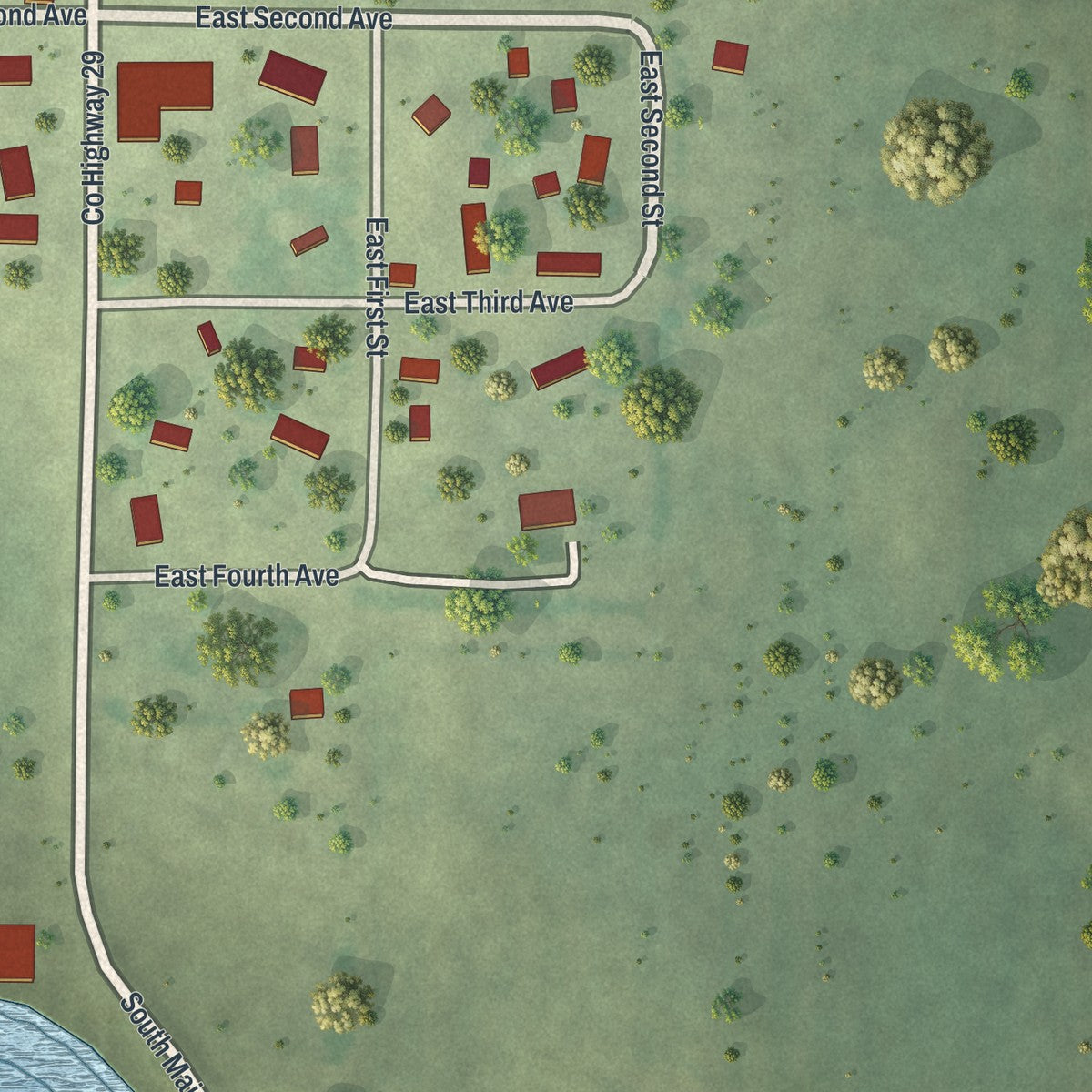 Second close-up of the map of Hadley, Minnesota print showing more streets and buildings
