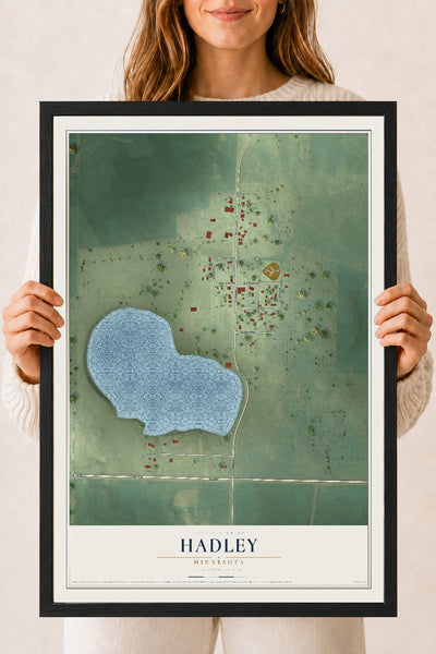 Map of Hadley, Minnesota, 18 x 24 inch print in a black wood frame