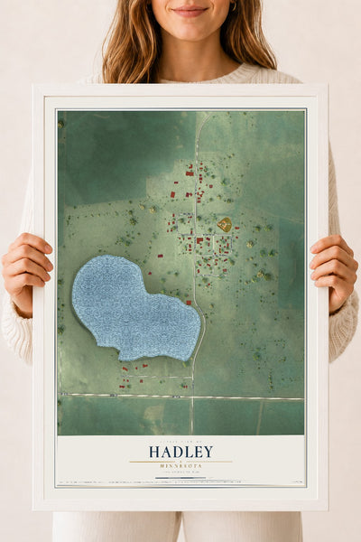 Map of Hadley, Minnesota, 18 x 24 inch print in a white wood frame