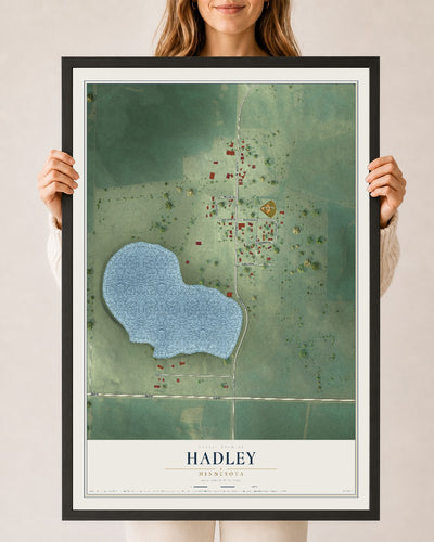 Map of Hadley, Minnesota, 24 x 36 inch print in a black wood frame