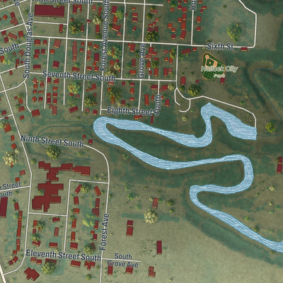 Second close-up of the map of Hallock, Minnesota print showing more streets and buildings