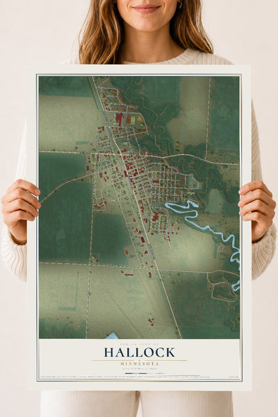 Map of Hallock, Minnesota, 18 x 24 inch unframed archival matte print