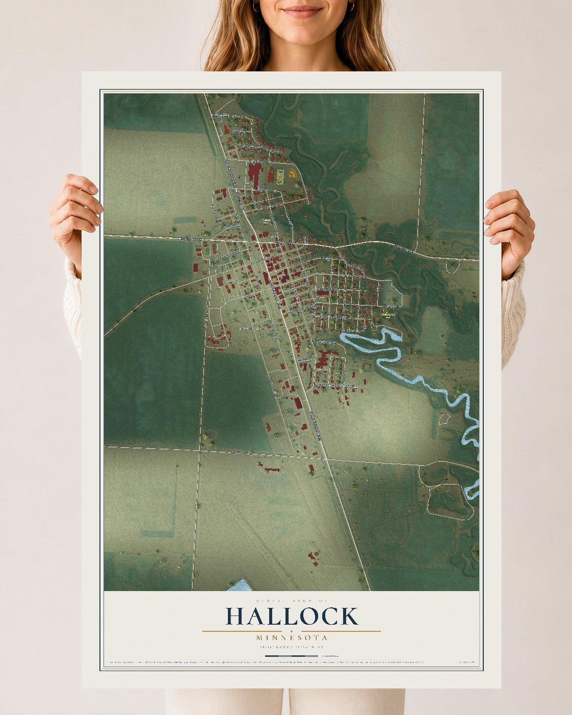 Map of Hallock, Minnesota, 24 x 36 inch unframed archival matte print
