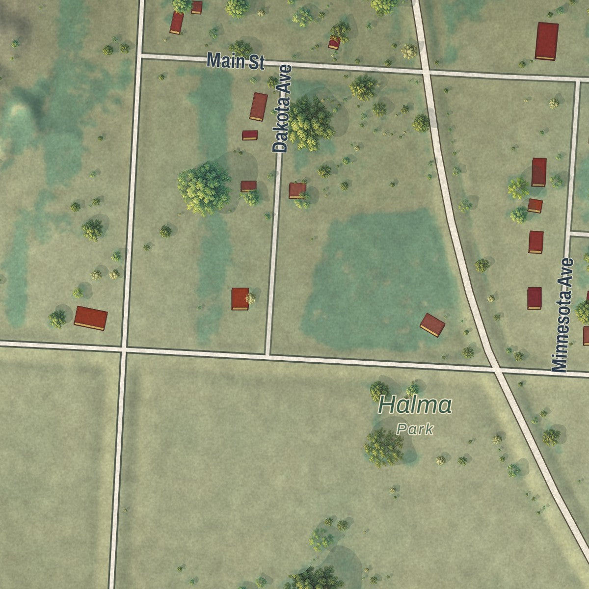 Close-up of the map of Halma, Minnesota print showing street and building detail