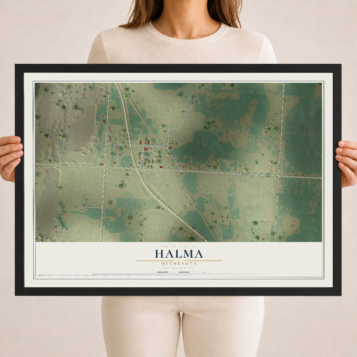 Map of Halma, Minnesota, 18 x 24 inch print in a black wood frame