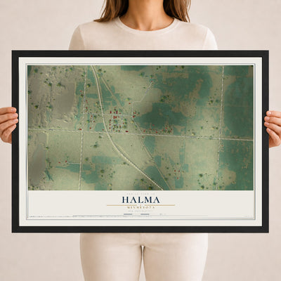Map of Halma, Minnesota, 18 x 24 inch print in a black wood frame