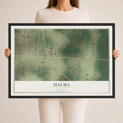 Map of Halma, Minnesota, 24 x 36 inch print in a black wood frame