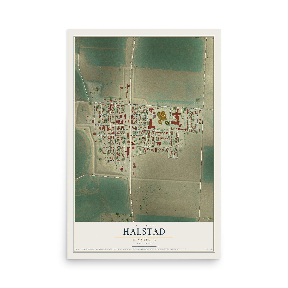 Map of Halstad, Minnesota, 12 x 18 inch unframed archival matte print