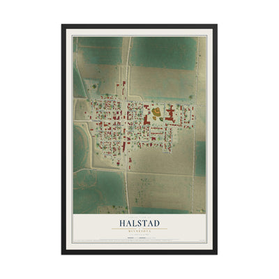 Map of Halstad, Minnesota, 12 x 18 inch print in a black wood frame